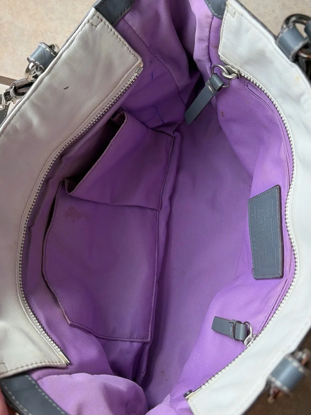 Coach Beige and Dark Grey Leather Shoulder Tote